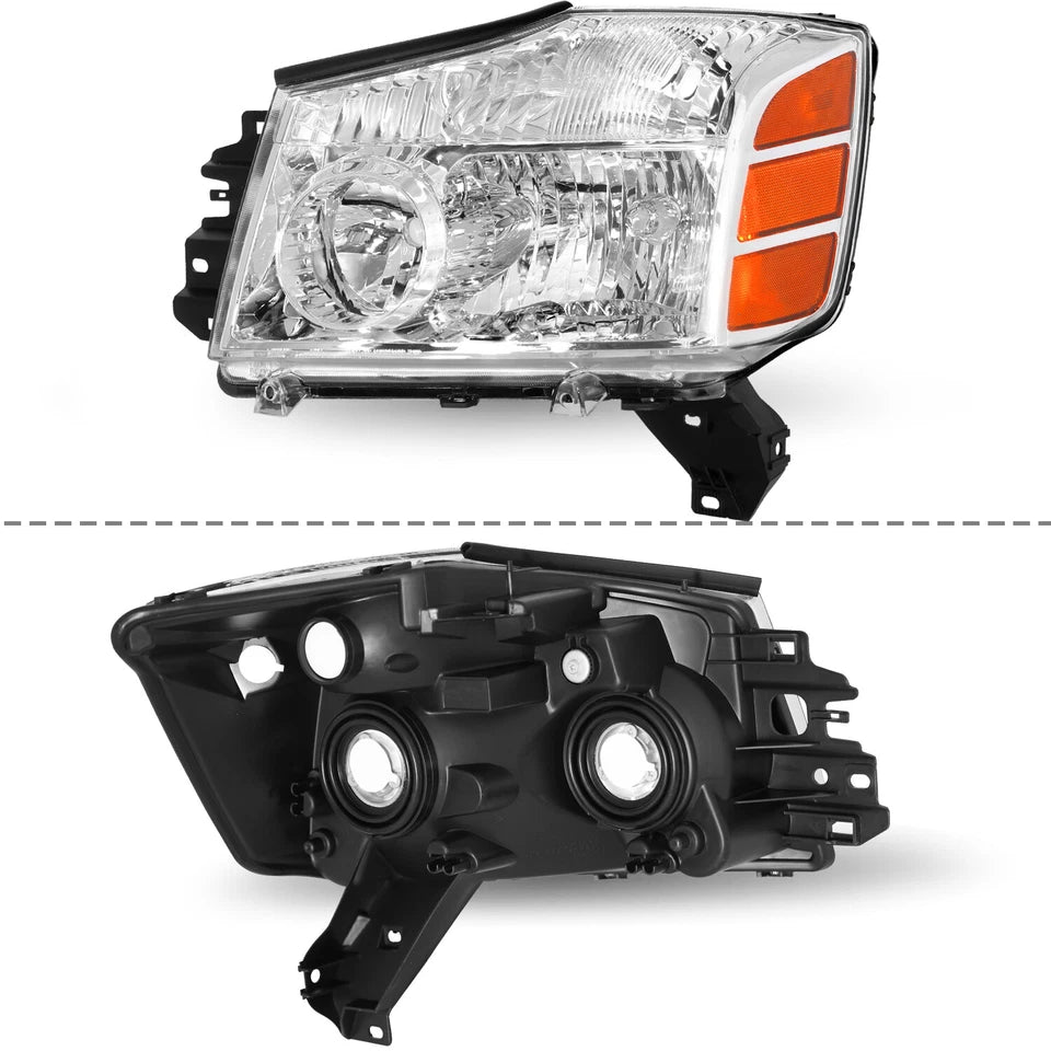 New Headlights For 2004 to 2015 Nissan Titan and 2004 to 2007 Armada Chrome Headlights Assembly Lamps Pair