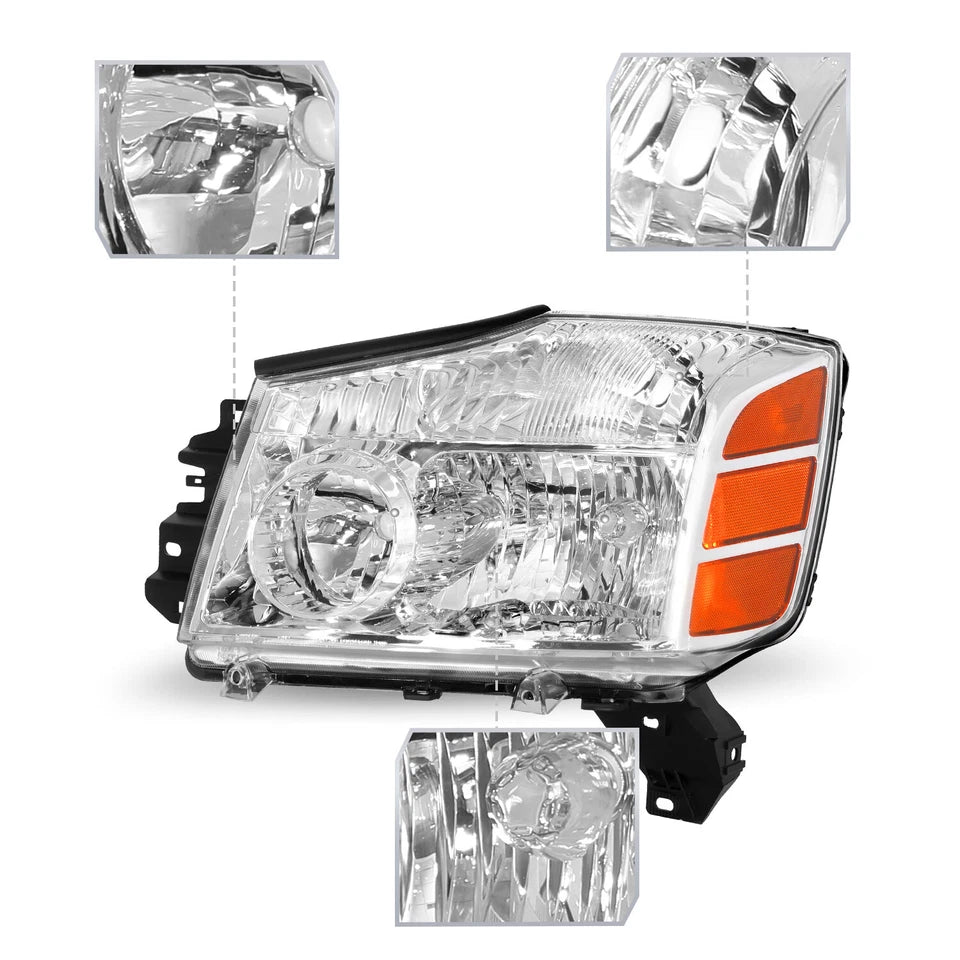 New Headlights For 2004 to 2015 Nissan Titan and 2004 to 2007 Armada Chrome Headlights Assembly Lamps Pair