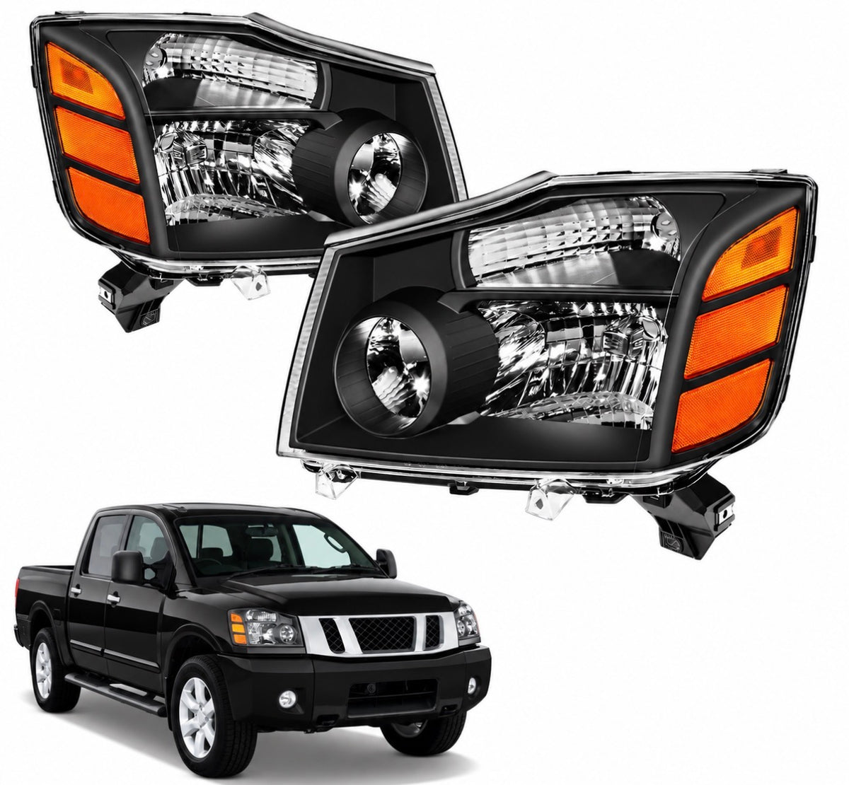 New Black Headlights For 2004 to 2015 Nissan Titan and 2004 to 2007 Armada Headlights Assembly Lamps Pair