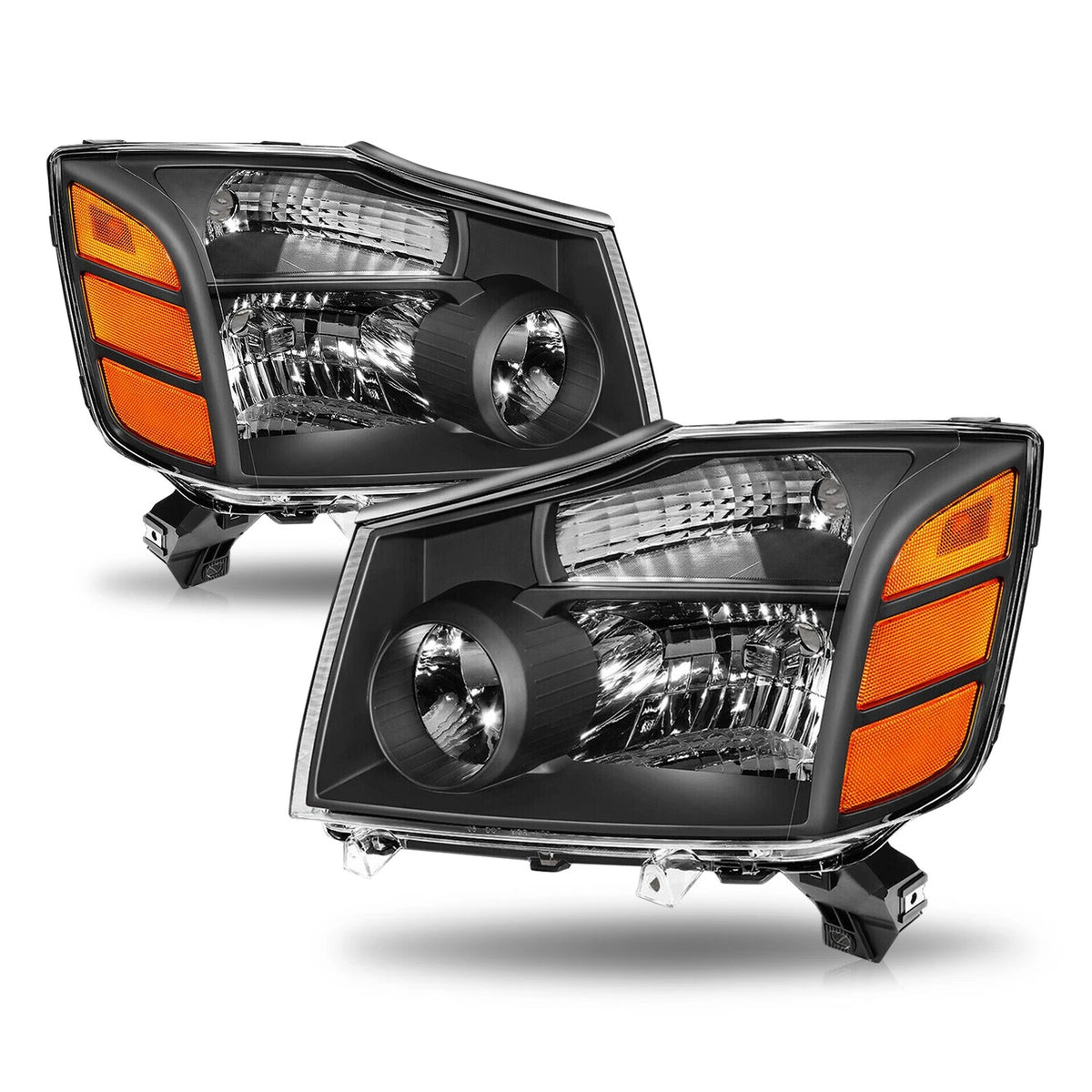 New Black Headlights For 2004 to 2015 Nissan Titan and 2004 to 2007 Armada Headlights Assembly Lamps Pair
