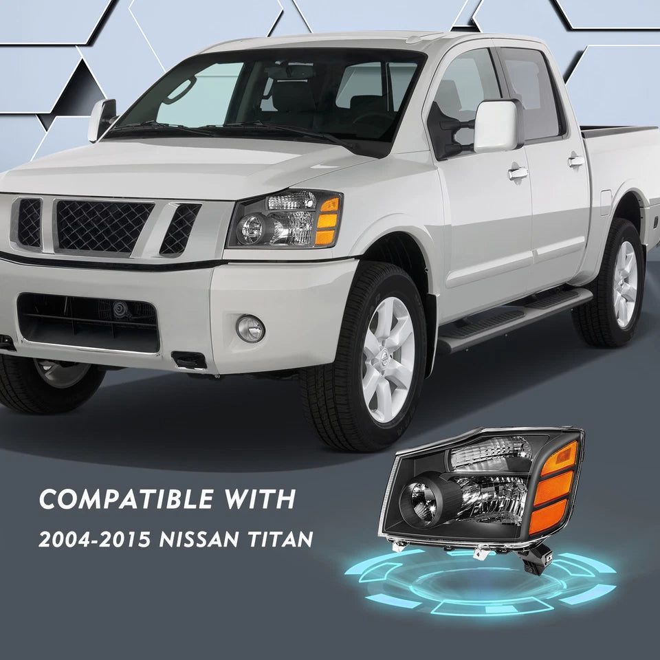 New Black Headlights For 2004 to 2015 Nissan Titan and 2004 to 2007 Armada Headlights Assembly Lamps Pair