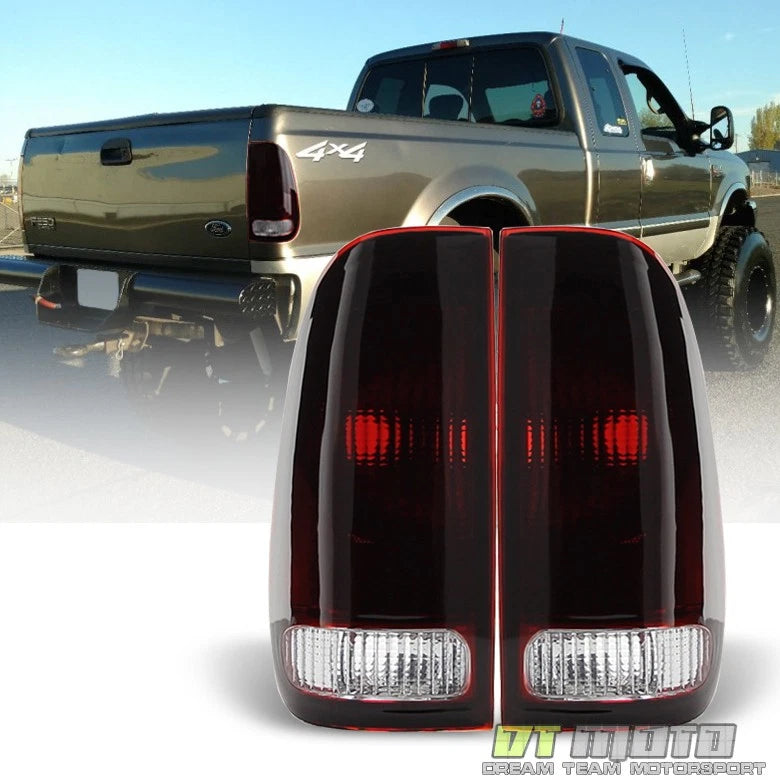 1997 to 2003 Ford F150 and 1999 to 2007 F250 F350 Super Duty Midnight Red Smoked Tail Lights Brake Lamps