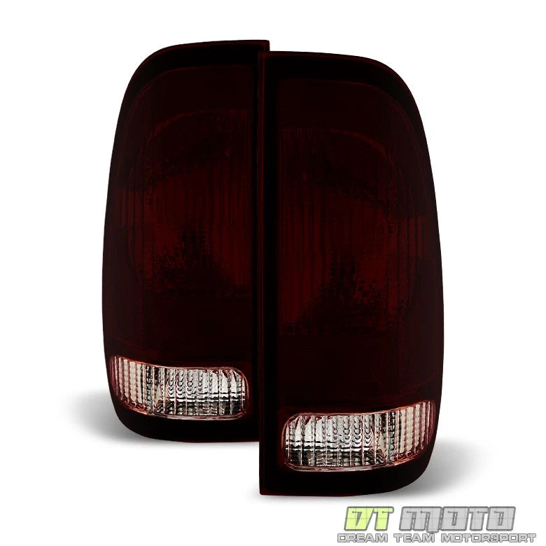 1997 to 2003 Ford F150 and 1999 to 2007 F250 F350 Super Duty Midnight Red Smoked Tail Lights Brake Lamps
