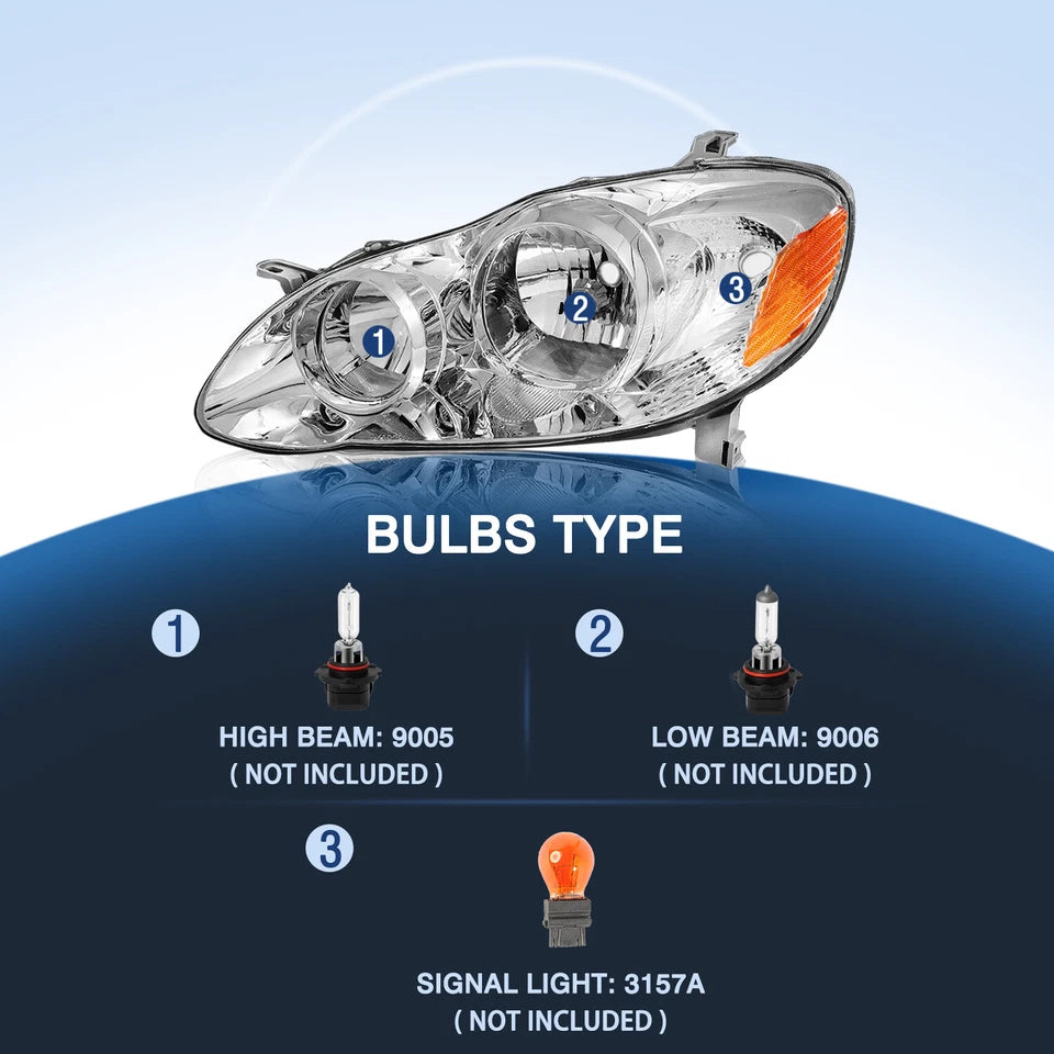 NEW Headlights for Toyota Corolla 2003 through 2008