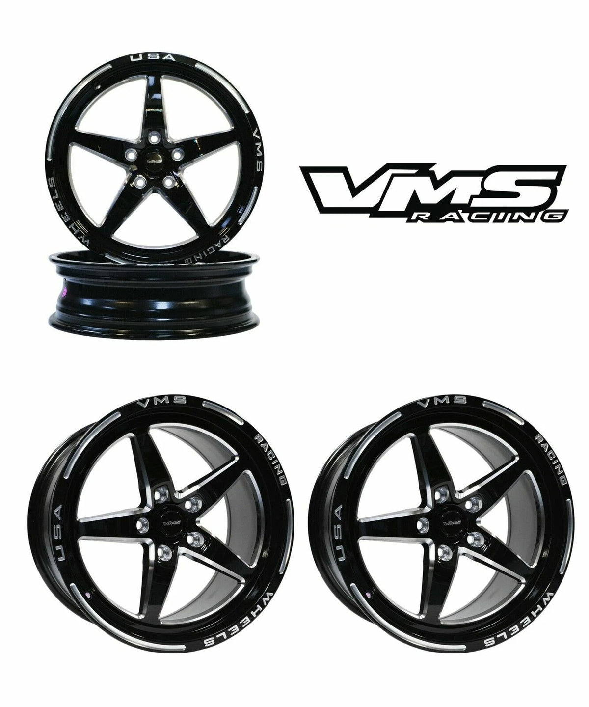 Set of Four VMS RACING V-STAR 17X10 and 18X5 DRAG PACK WHEELS RIMS SET FOR 05+ FORD MUSTANG