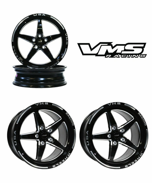Set of Four VMS RACING V-STAR 17X10 and 18X5 DRAG PACK WHEELS RIMS SET FOR 05+ FORD MUSTANG